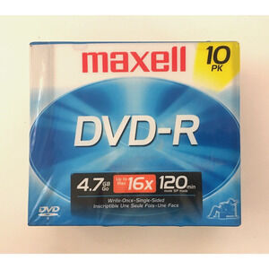 Maxell DVD-R 10pk 4.7GB 16x 120 min DVDR 10 Pack - New Sealed - US Seller